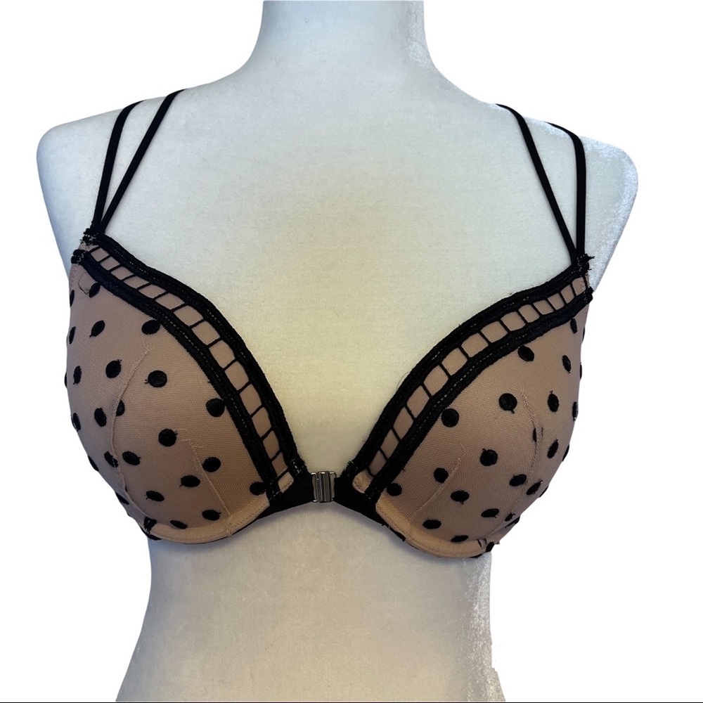 Victoria’s secret very sexy strappy polka dot bra black & nude color size 34D